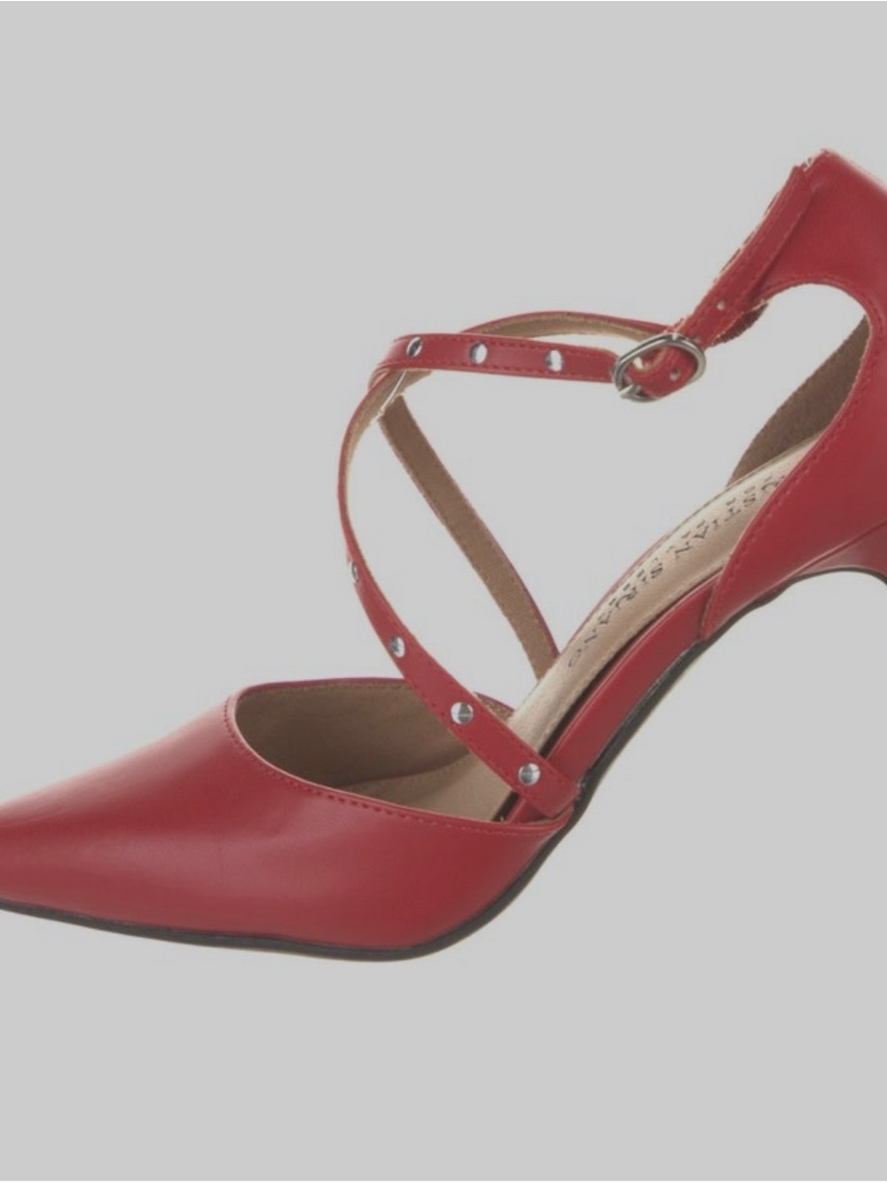 Christian Siriano Red Cross-Strap Pointed-Toe Heels